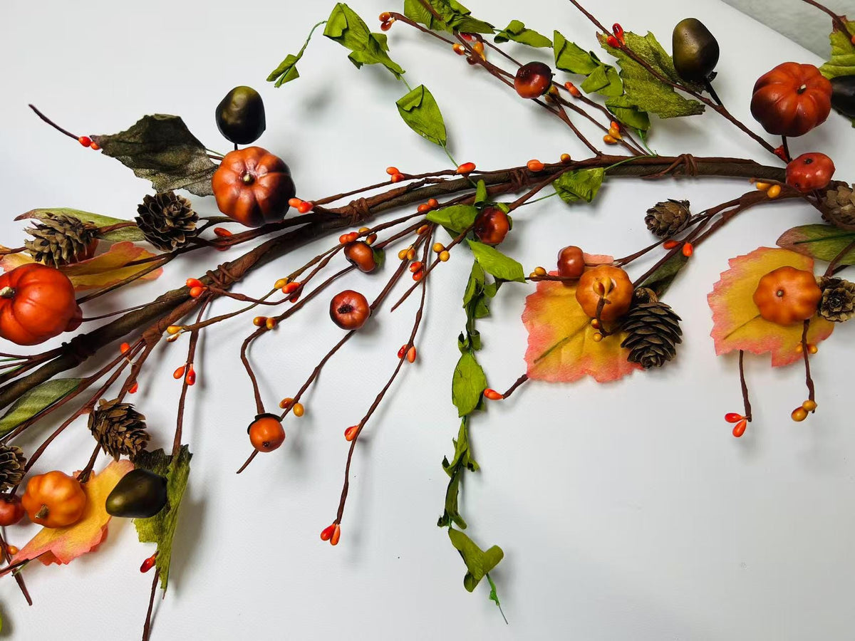 60 Inch Fall Garland with Pumpkins Acorns Pinecones Leaves Berries for Autumn Decor