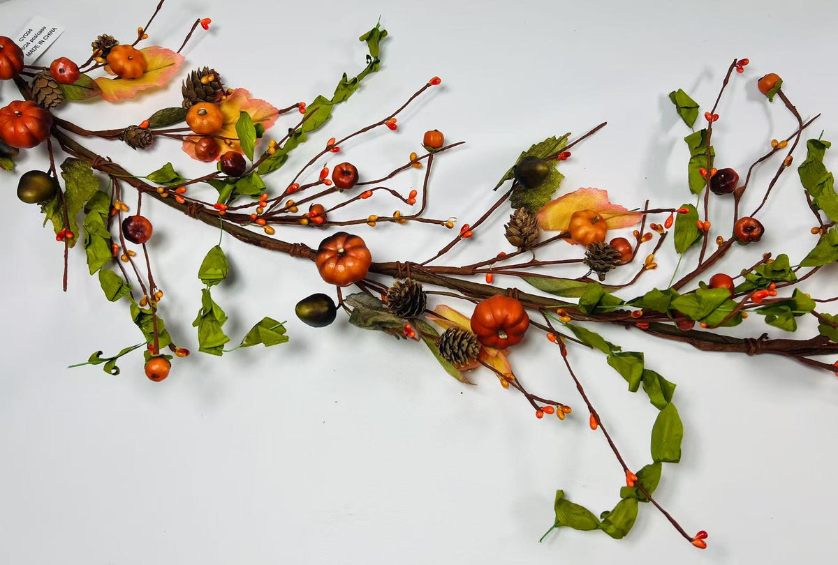 60 Inch Fall Garland with Pumpkins Acorns Pinecones Leaves Berries for Autumn Decor