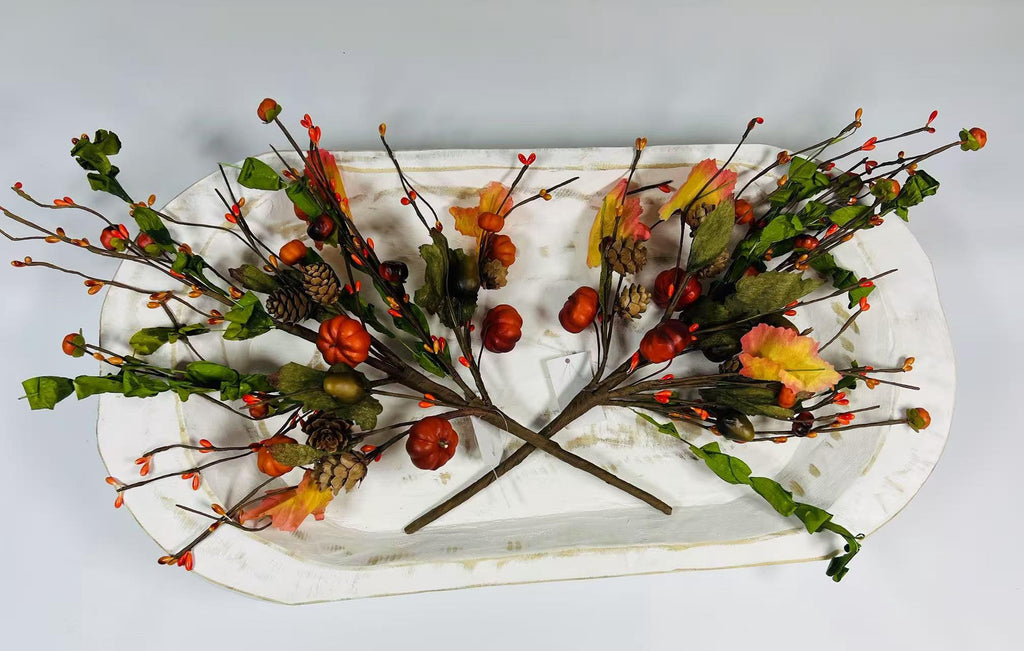 18” Fall Pumpkin Pick with Acorns Pinecones Berries – Autumn Harvest Floral Stem Decor