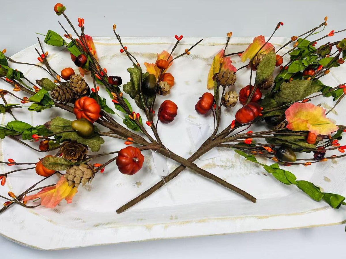 18” Fall Pumpkin Pick with Acorns Pinecones Berries – Autumn Harvest Floral Stem Decor