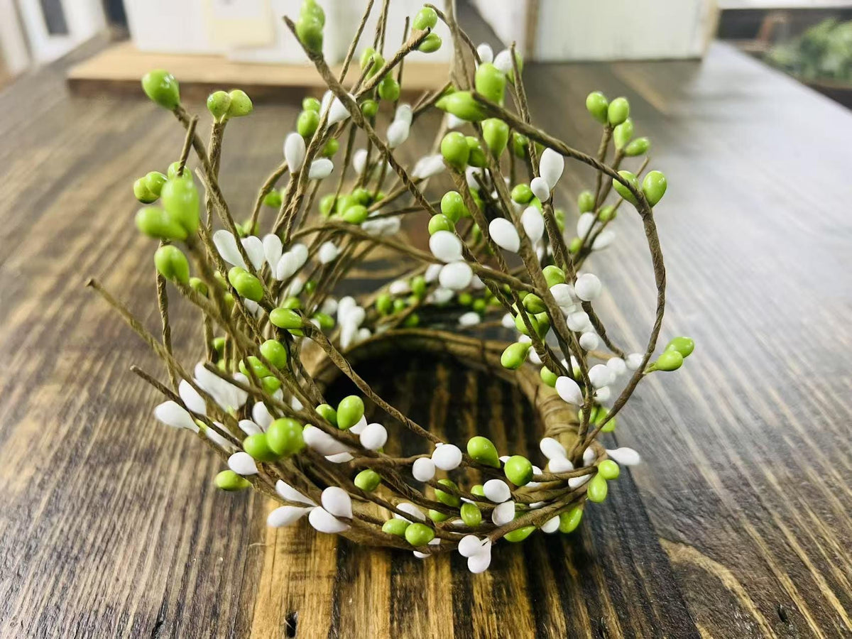 Green & White Pip Berry Candle Ring: Rustic Farmhouse Decor (2.5 Inch)