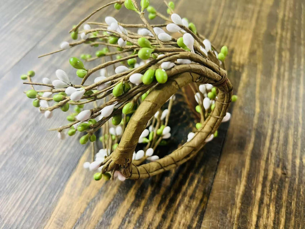Green & White Pip Berry Candle Ring: Rustic Farmhouse Decor (2.5 Inch)