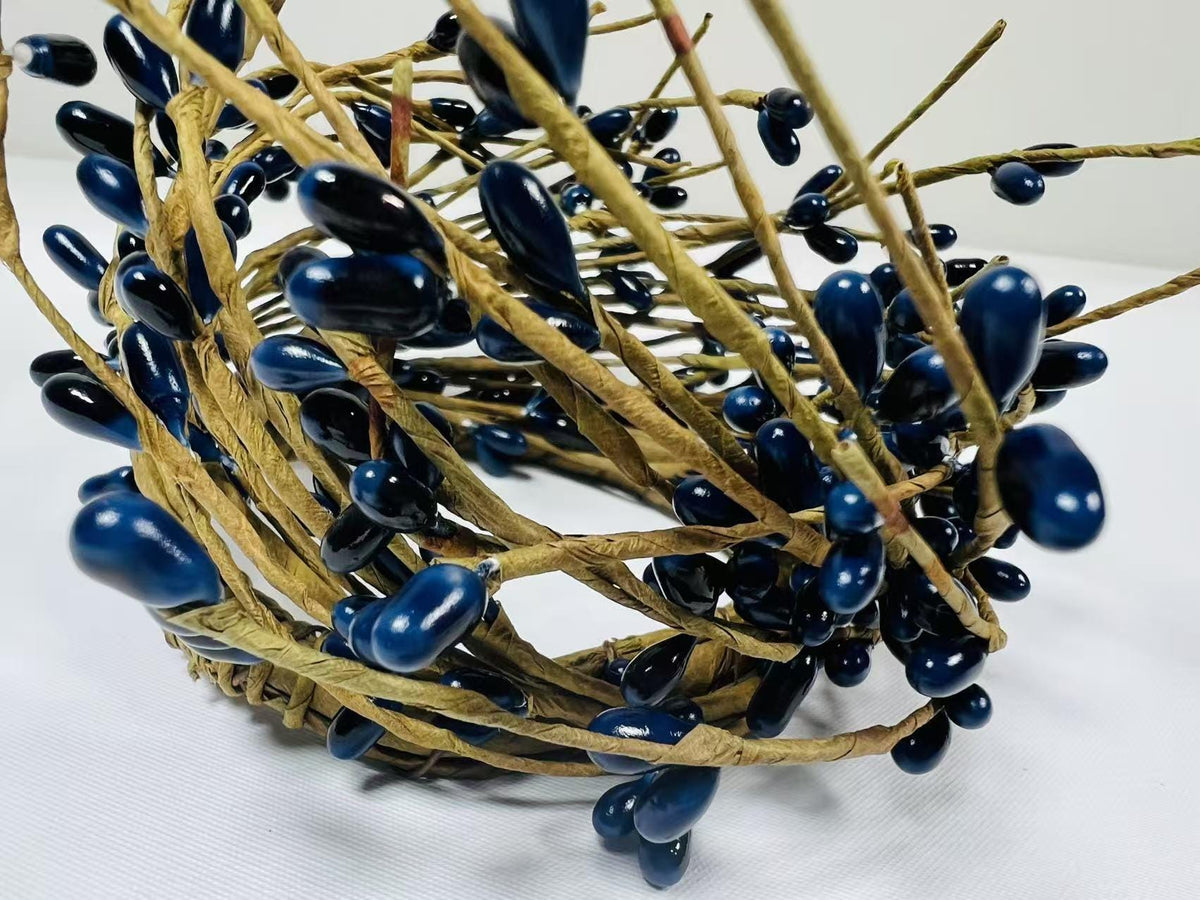 Navy Blue Pip Berry Candle Ring: Rustic Farmhouse Decor