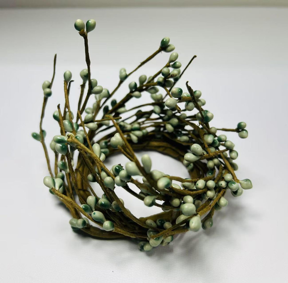 2.5” Sage Green Pip Berry Candle Ring, Mini Wreath for Rustic Farmhouse Spring Decor