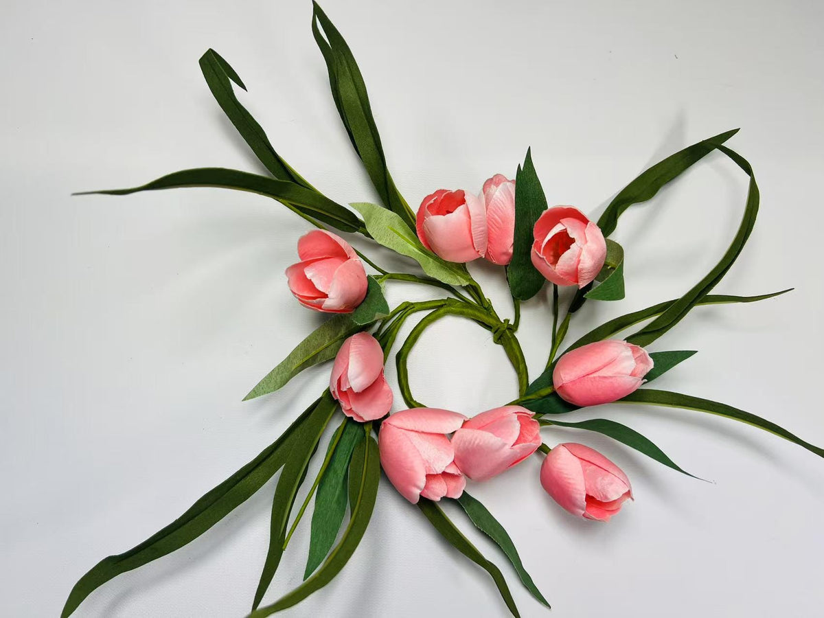 2.5” Pink Silk Tulip Candle Ring, Mini Wreath Spring Decor, Farmhouse Floral Centerpiece Ring