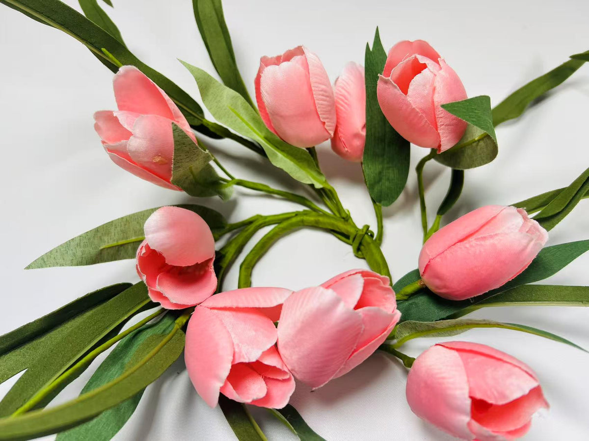 2.5” Pink Silk Tulip Candle Ring, Mini Wreath Spring Decor, Farmhouse Floral Centerpiece Ring