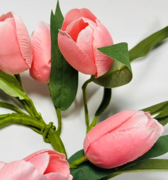2.5” Pink Silk Tulip Candle Ring, Mini Wreath Spring Decor, Farmhouse Floral Centerpiece Ring
