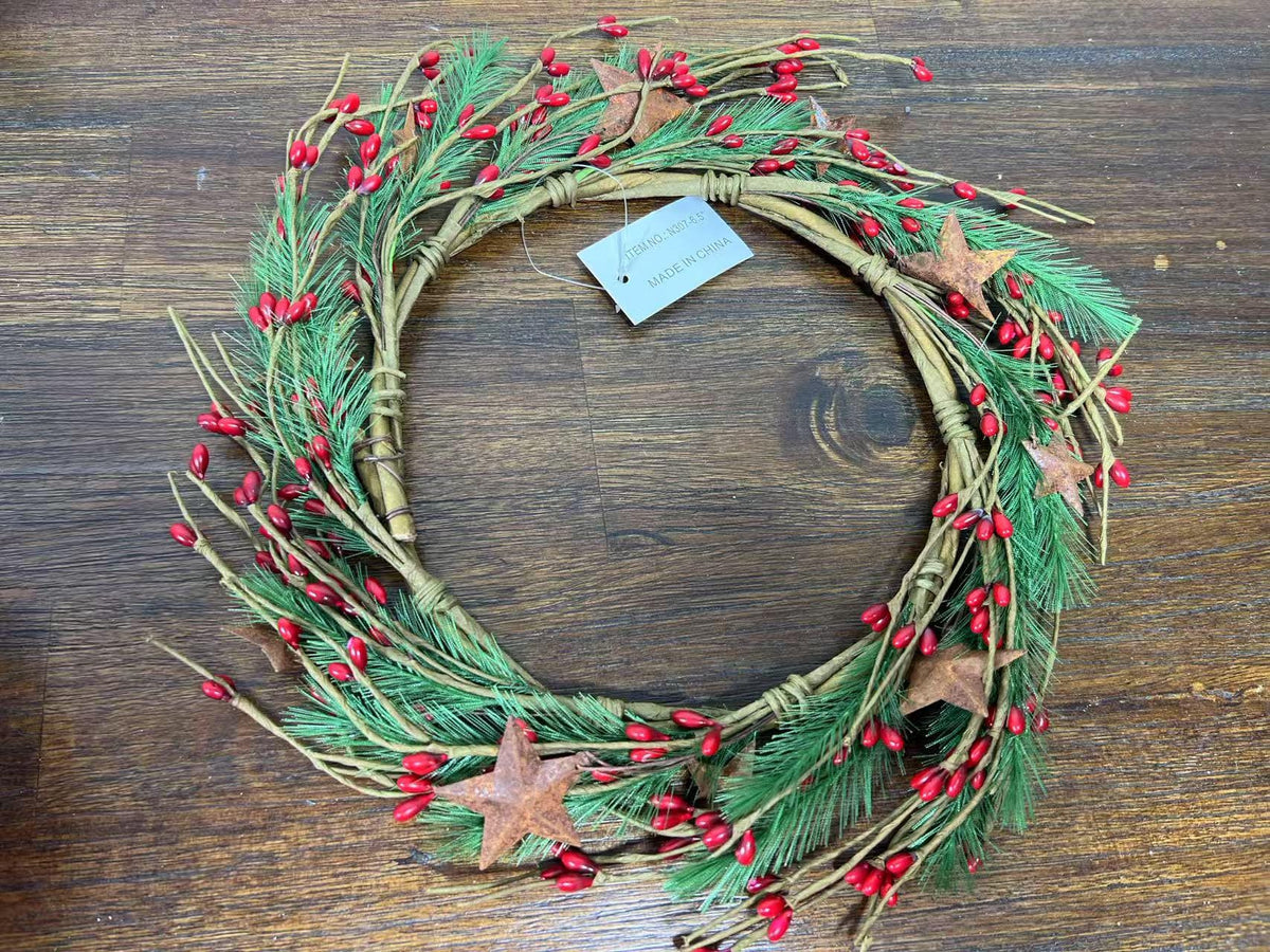 Rustic Red Berry Wreath 4.5” | Mini Christmas Pine Ring | Farmhouse Candle Wreath Decor