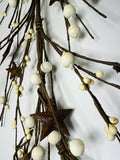Rustic Pip Berry Garland: Primitive Farmhouse Decor with Metal Stars