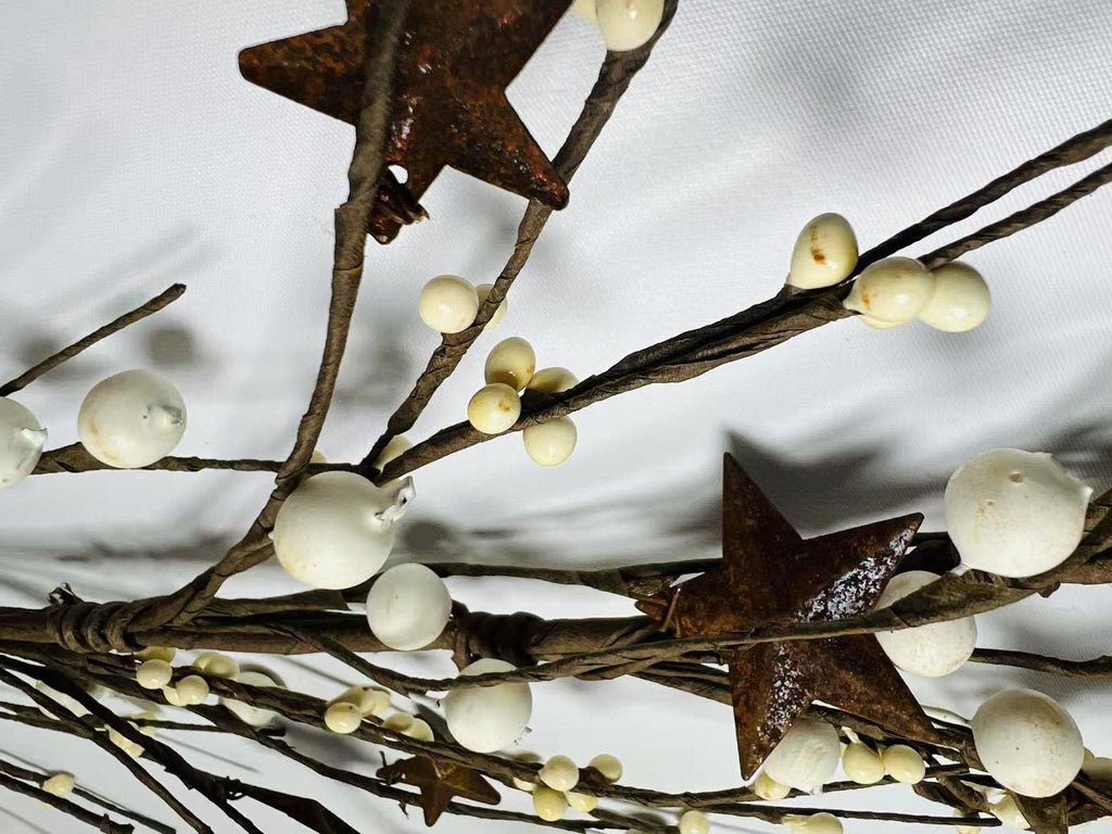 Rustic Pip Berry Garland: Primitive Farmhouse Decor with Metal Stars