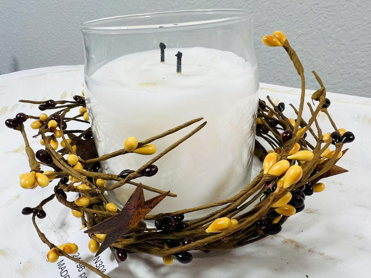 Pip Berry Candle Ring: Mustard, Burgundy, and Rustic Stars