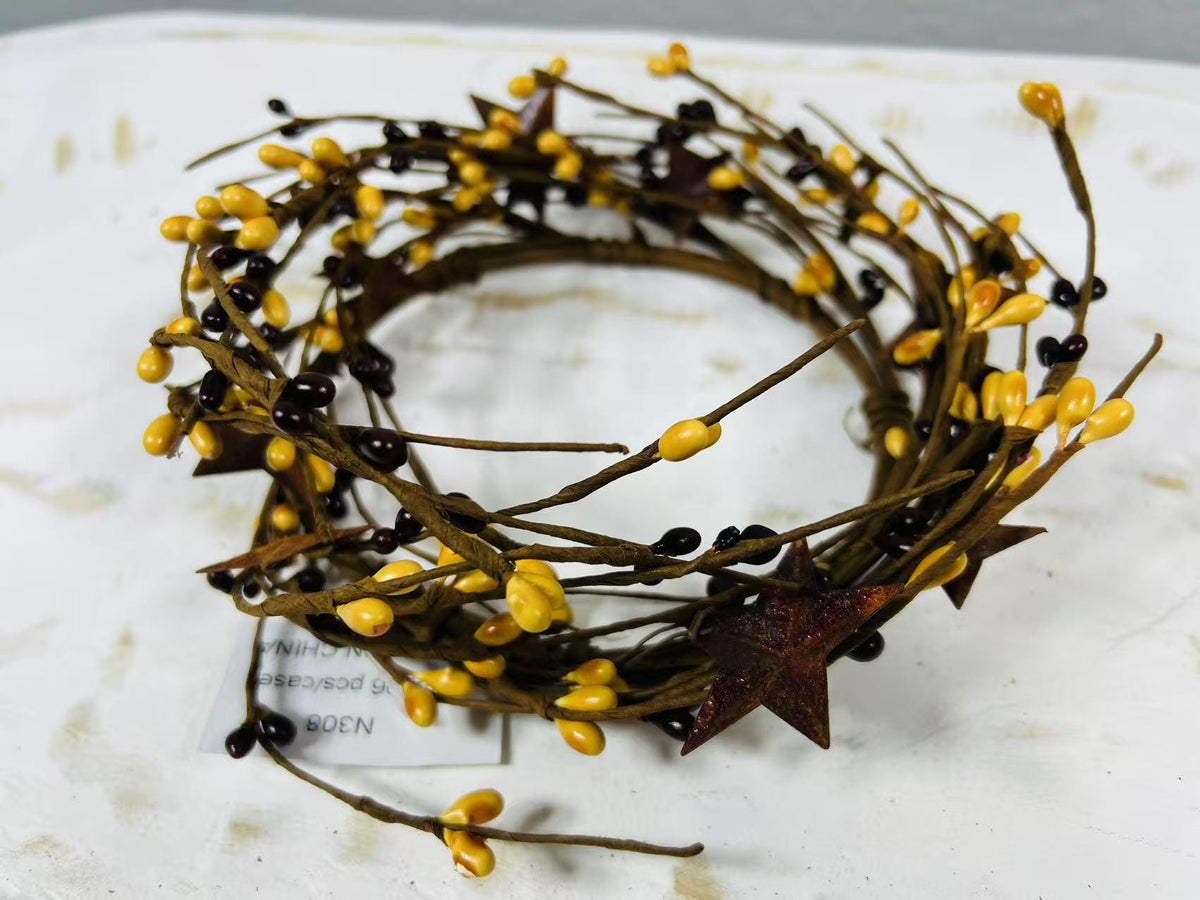 Pip Berry Candle Ring: Mustard, Burgundy, and Rustic Stars