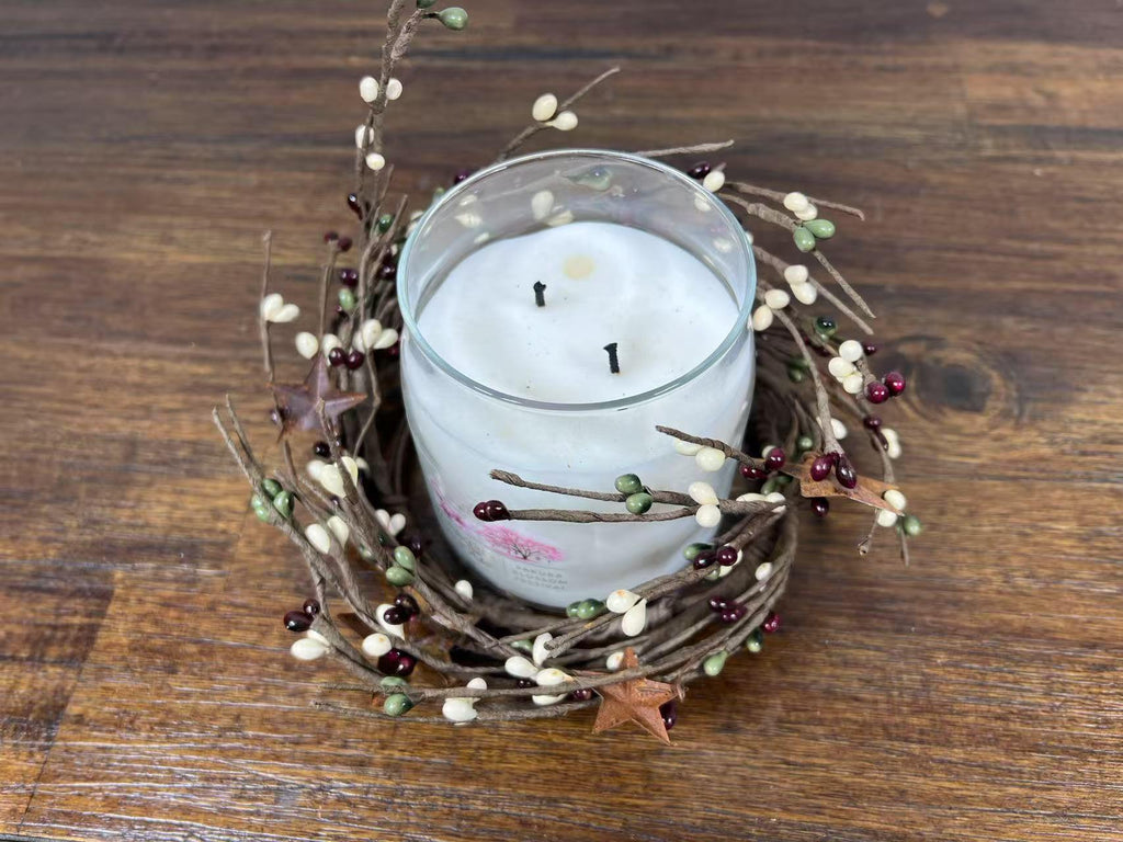 Pip Berry Candle Ring with Metal Stars: Rustic Farmhouse Decor