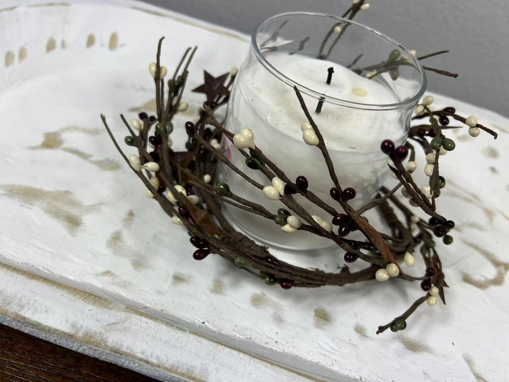 Pip Berry Candle Ring with Metal Stars: Rustic Farmhouse Decor