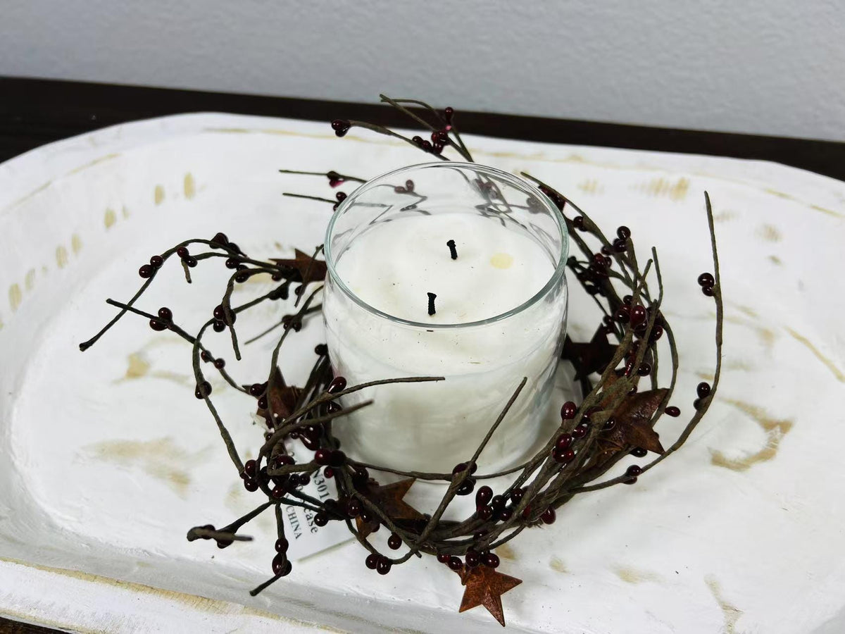 Burgundy Pip Berry Candle Ring: Rustic Star Farmhouse Decor