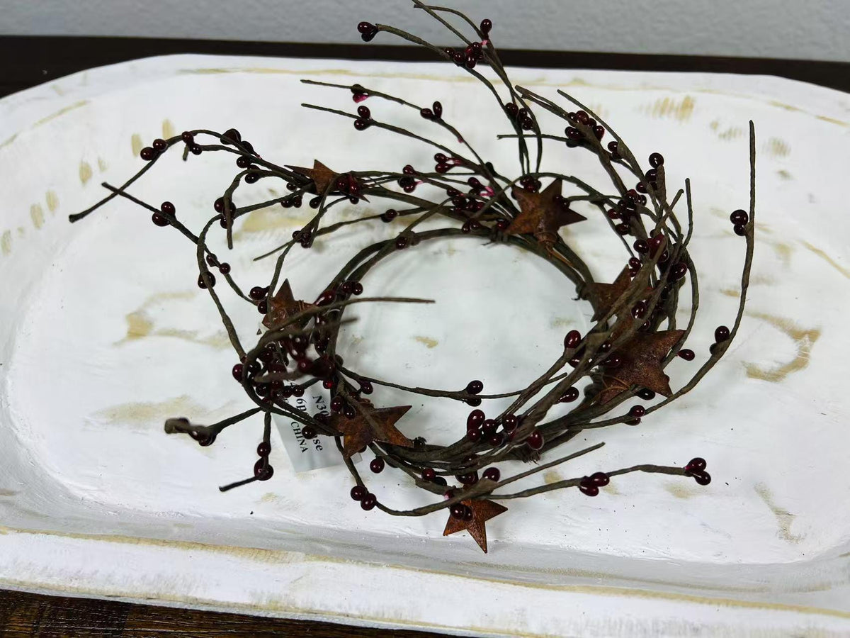 Burgundy Pip Berry Candle Ring: Rustic Star Farmhouse Decor