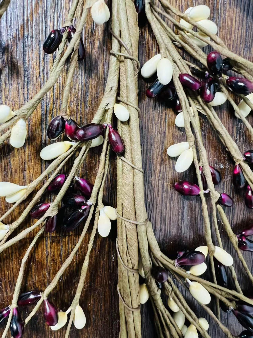 4.5 ft Burgundy Cream Pip Berry Garland | Rustic Farmhouse Decor | Primitive Country Wedding Garland