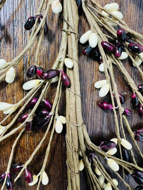 4.5 ft Burgundy Cream Pip Berry Garland | Rustic Farmhouse Decor | Primitive Country Wedding Garland