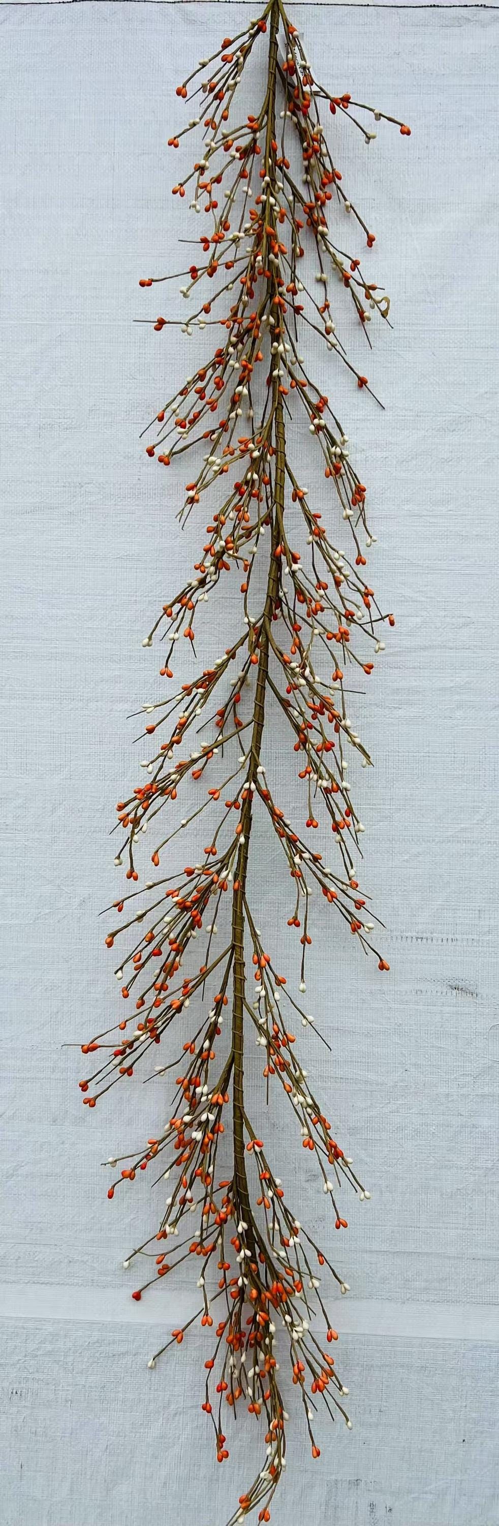 4.5ft Orange Cream Pip Berry Garland | Fall Farmhouse Decor | Rustic Thanksgiving Mantel Garland