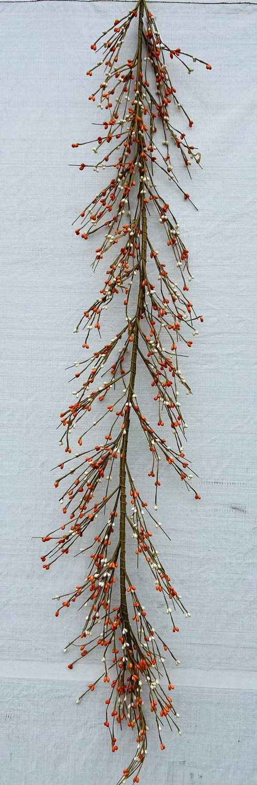 4.5ft Orange Cream Pip Berry Garland | Fall Farmhouse Decor | Rustic Thanksgiving Mantel Garland