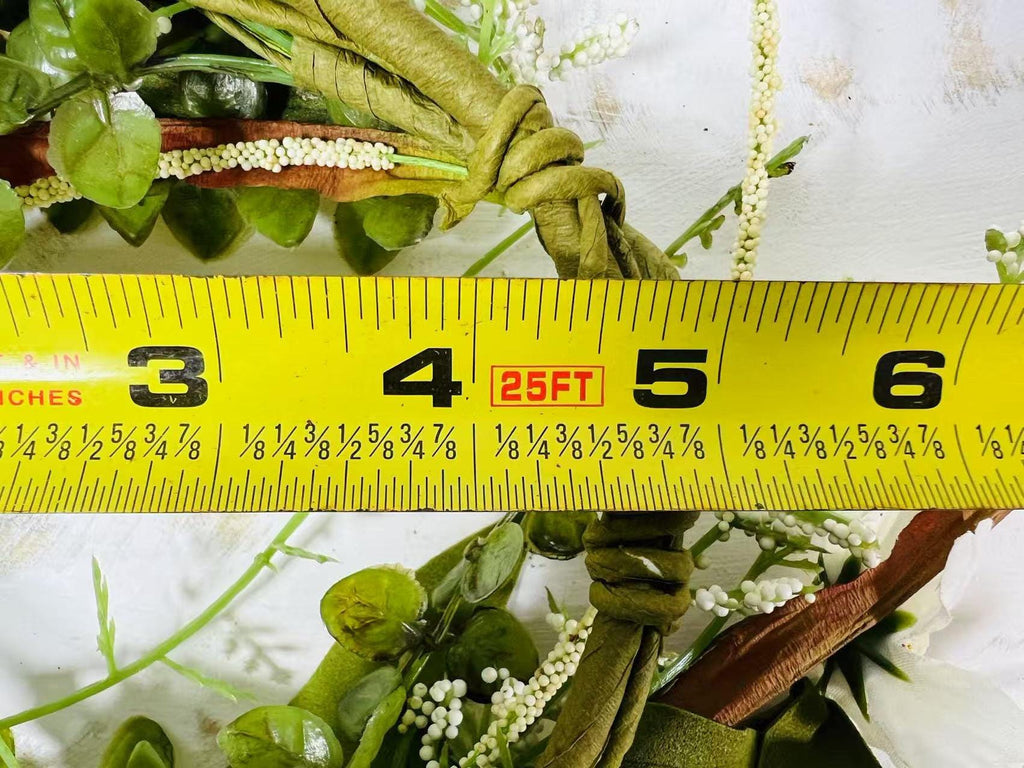 4.5” Mini Artificial Floral Wreath – Small Rustic Greenery Candle Ring with White Flowers