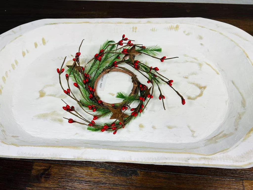 Mini Red Berry Pine Wreath 2.5” | Farmhouse Candle Ring | Rustic Winter Christmas Accent