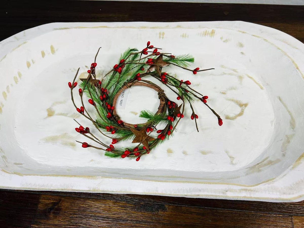 Mini Red Berry Pine Wreath 2.5” | Farmhouse Candle Ring | Rustic Winter Christmas Accent