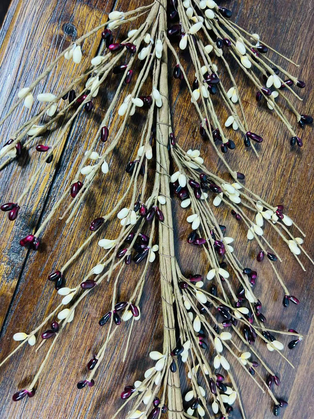 4.5 ft Burgundy Cream Pip Berry Garland | Rustic Farmhouse Decor | Primitive Country Wedding Garland