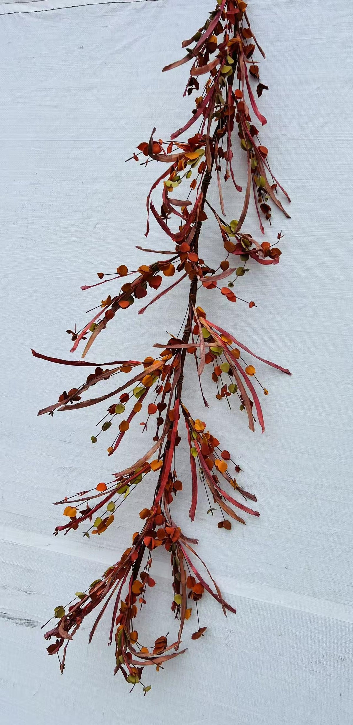 5ft Fall Leaf Garland | Autumn Eucalyptus Garland | Rustic Orange Brown Green Mantel Decor