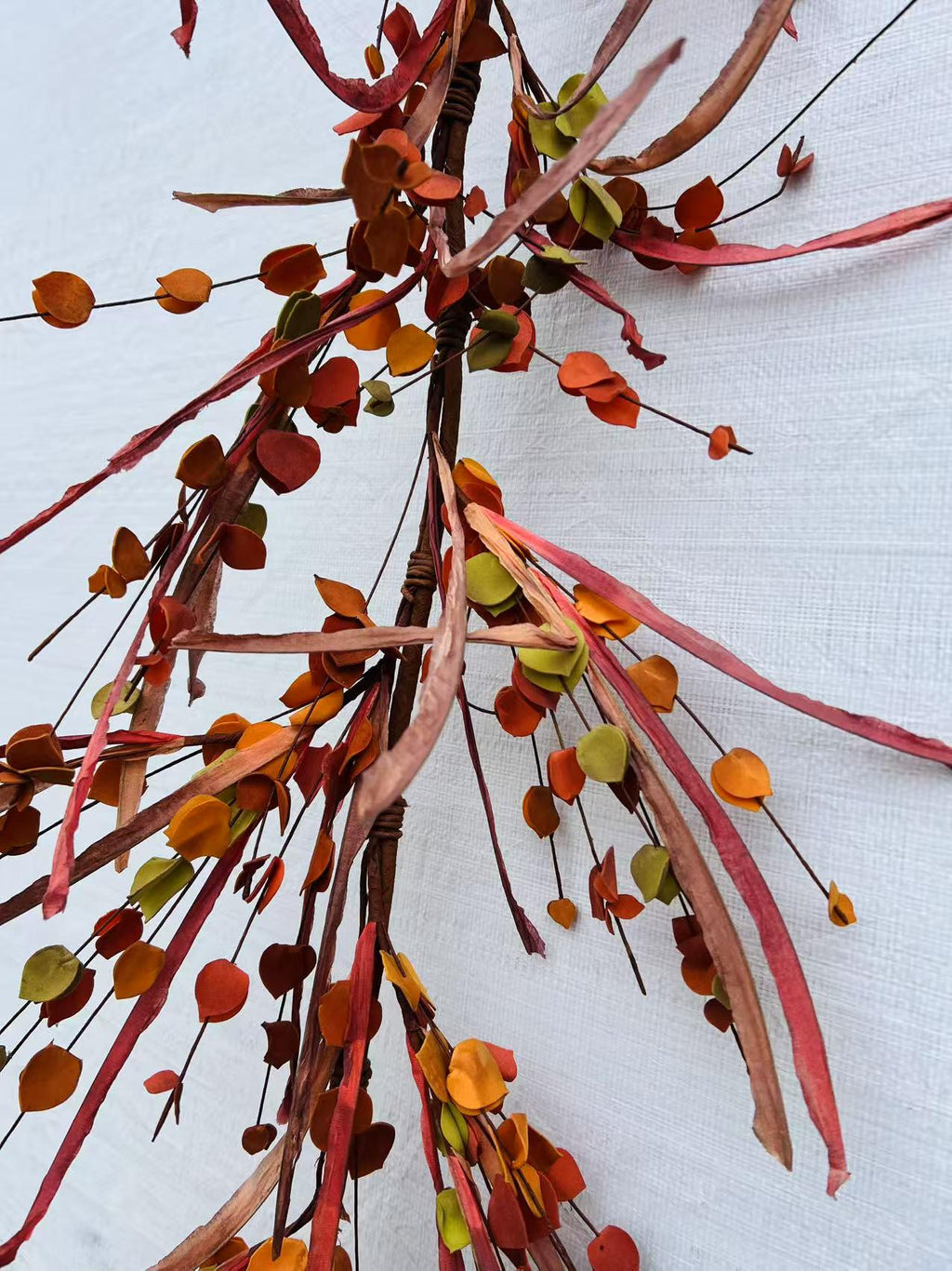 5ft Fall Leaf Garland | Autumn Eucalyptus Garland | Rustic Orange Brown Green Mantel Decor