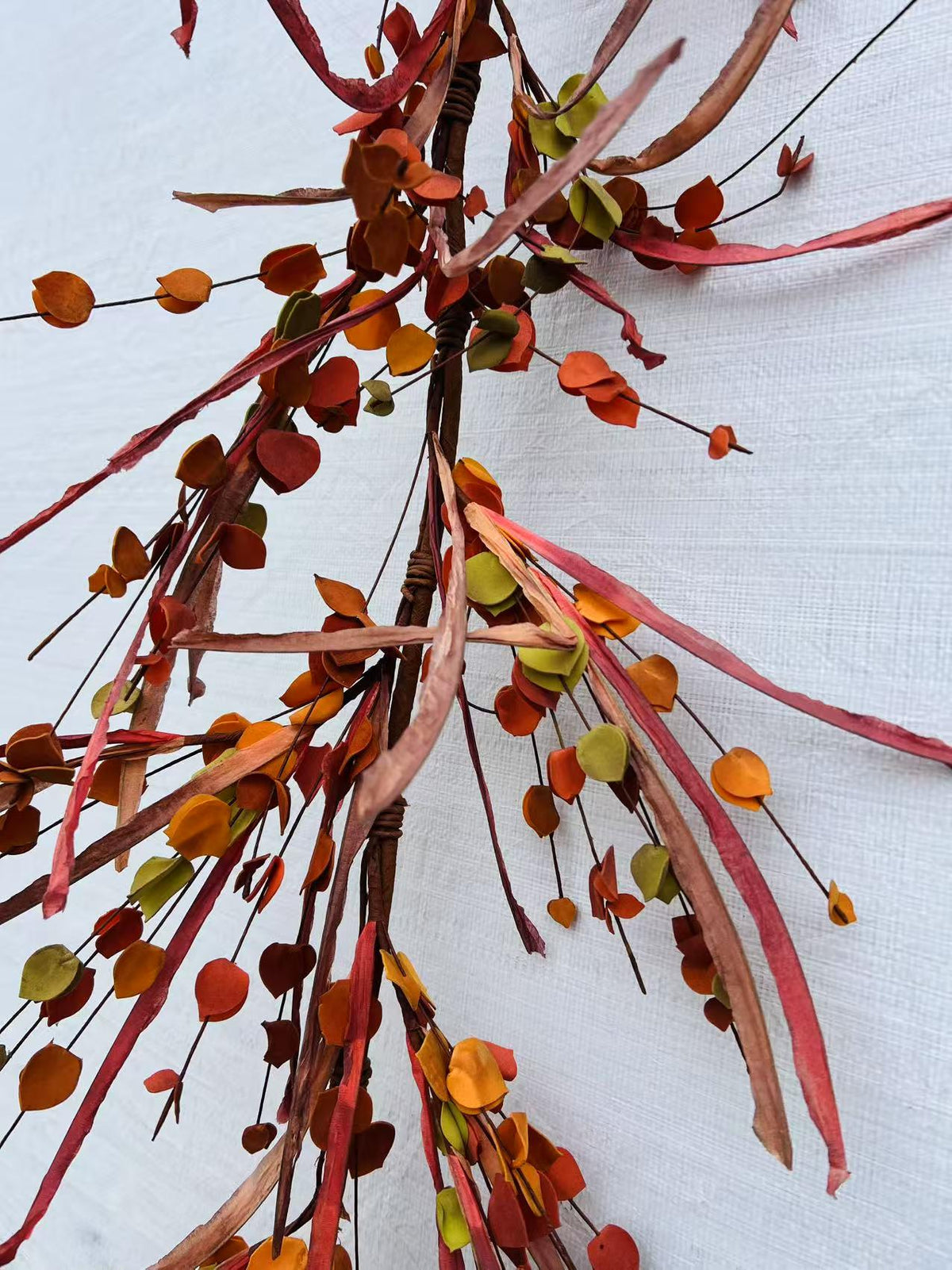 5ft Fall Leaf Garland | Autumn Eucalyptus Garland | Rustic Orange Brown Green Mantel Decor