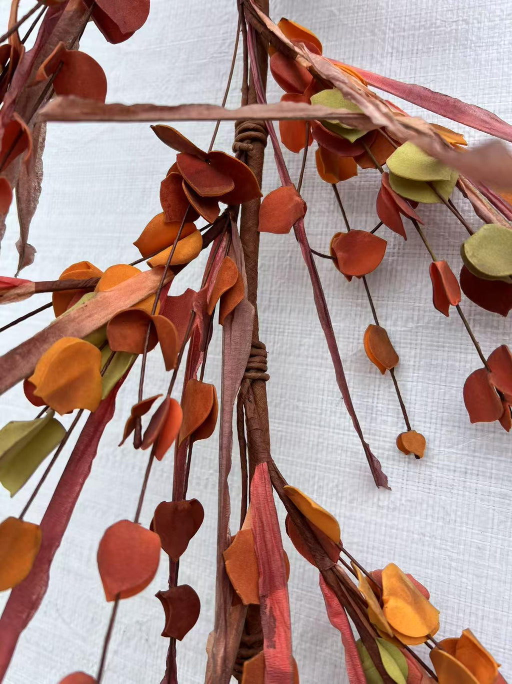 5ft Fall Leaf Garland | Autumn Eucalyptus Garland | Rustic Orange Brown Green Mantel Decor