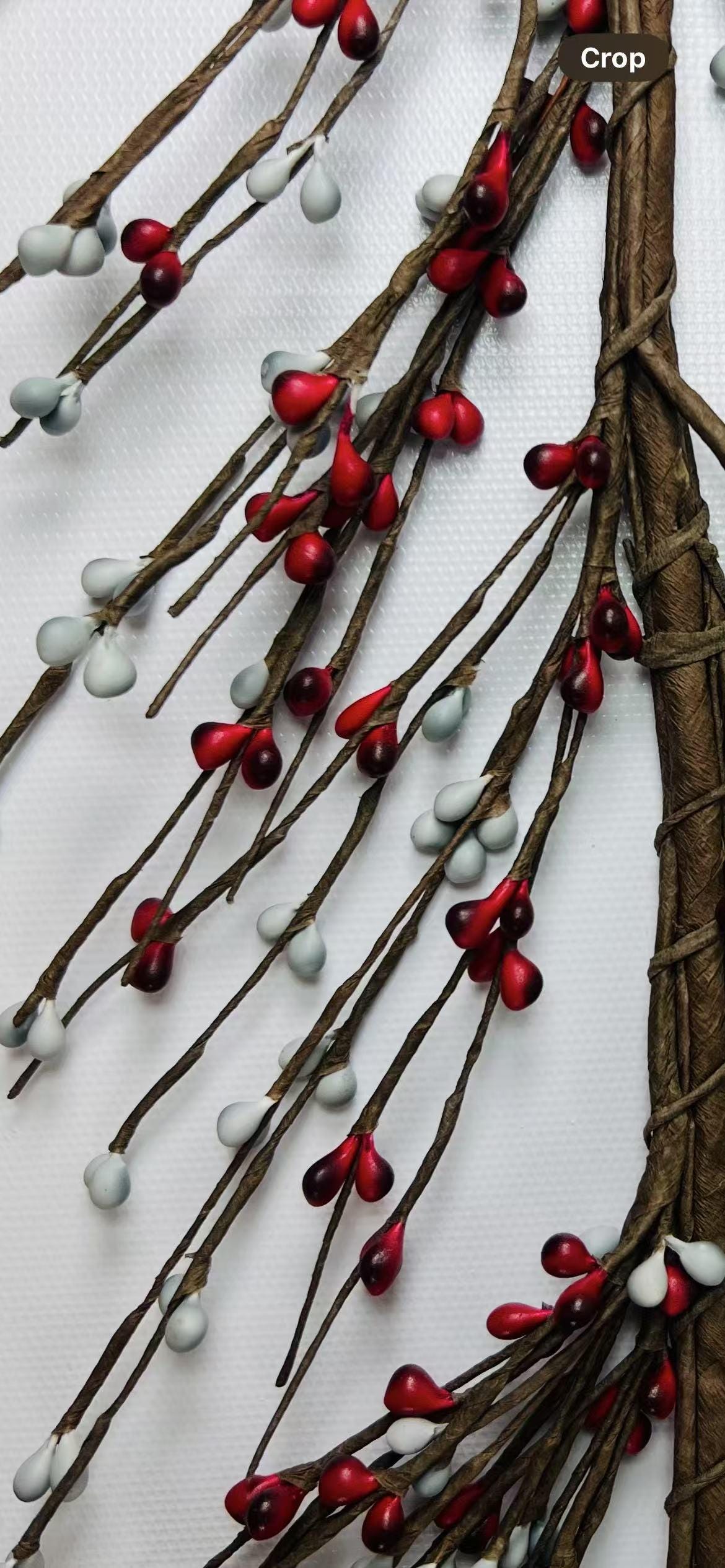 Red and Gray Pip Berry Garland 4.5ft | Rustic Farmhouse Christmas Decor | Winter Mantel Garland