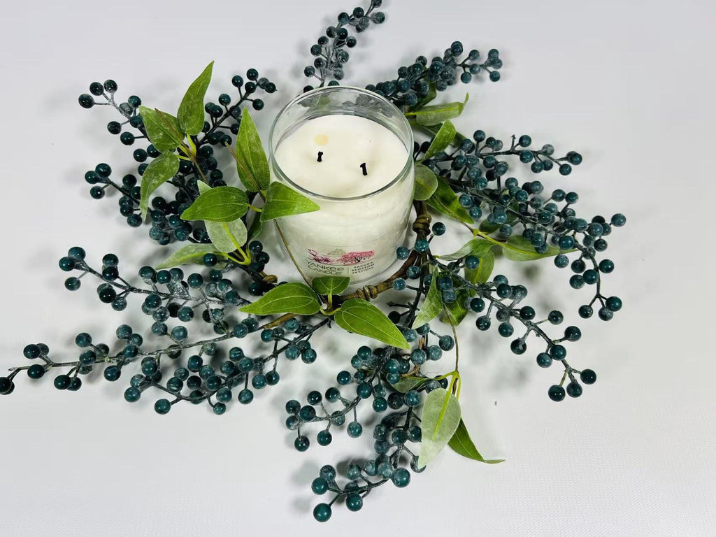 Blue Berry Candle Ring 4.5” | Rustic Farmhouse Wreath | Faux Berry Accent | Country Table Decor