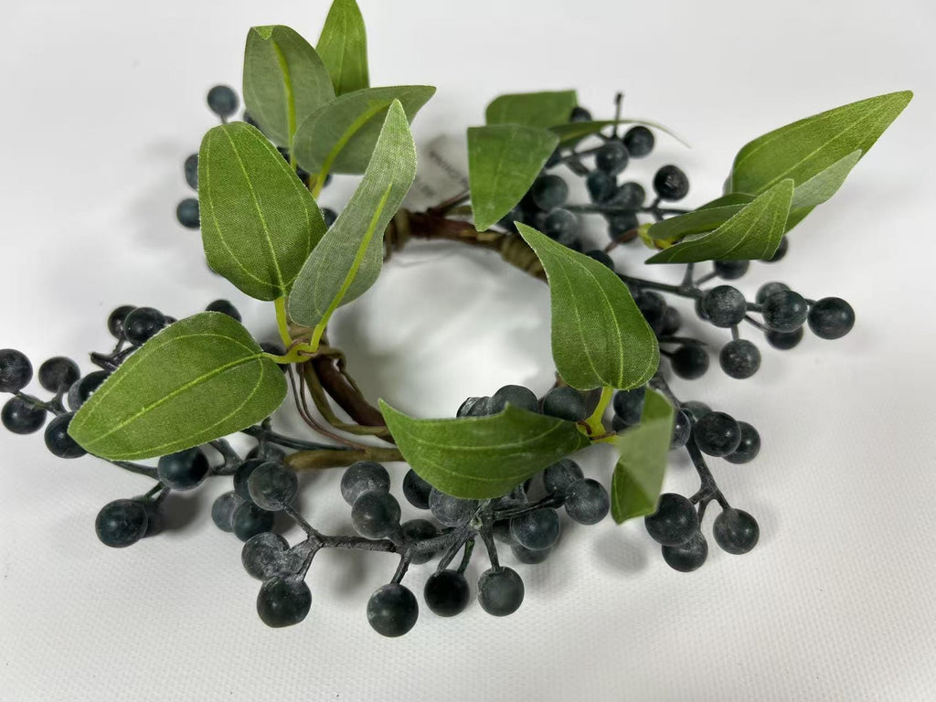 Blueberry Candle Ring: 2.5in Faux Berry Floral, Farmhouse Decor