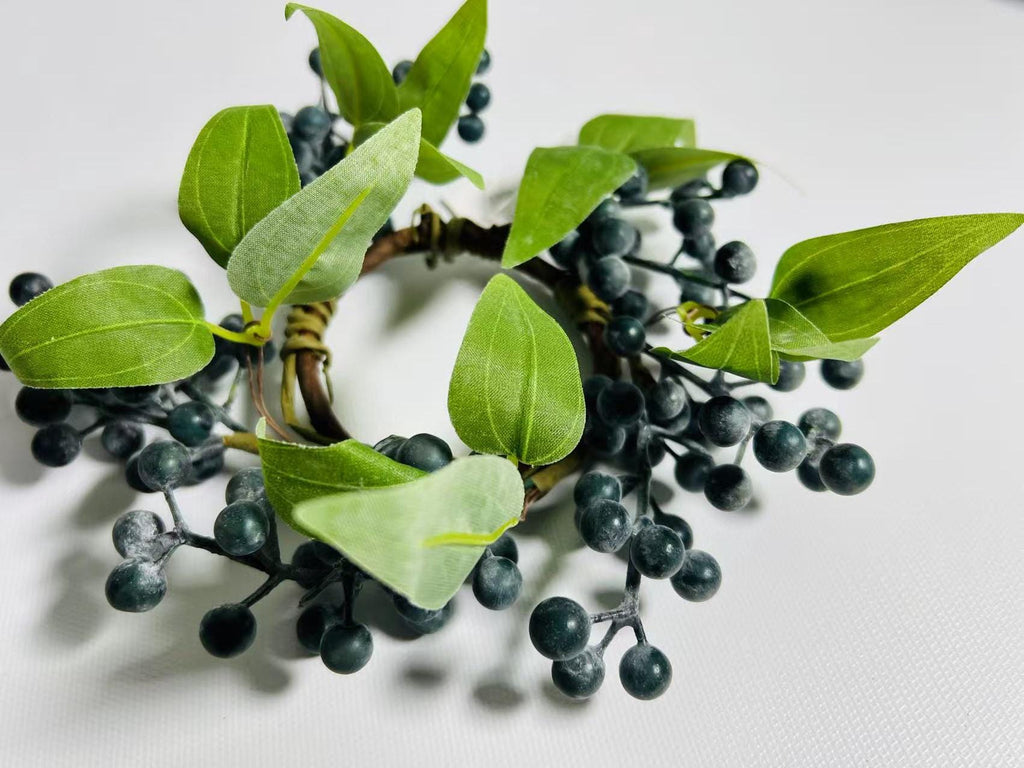Blueberry Candle Ring: 2.5in Faux Berry Floral, Farmhouse Decor