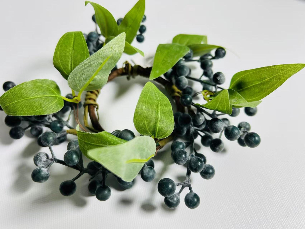 Blueberry Candle Ring: 2.5in Faux Berry Floral, Farmhouse Decor