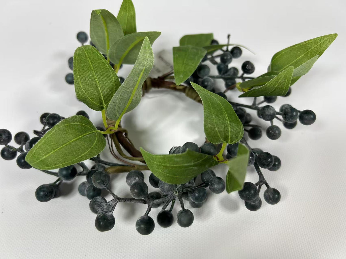 Blueberry Candle Ring: 2.5in Faux Berry Floral, Farmhouse Decor