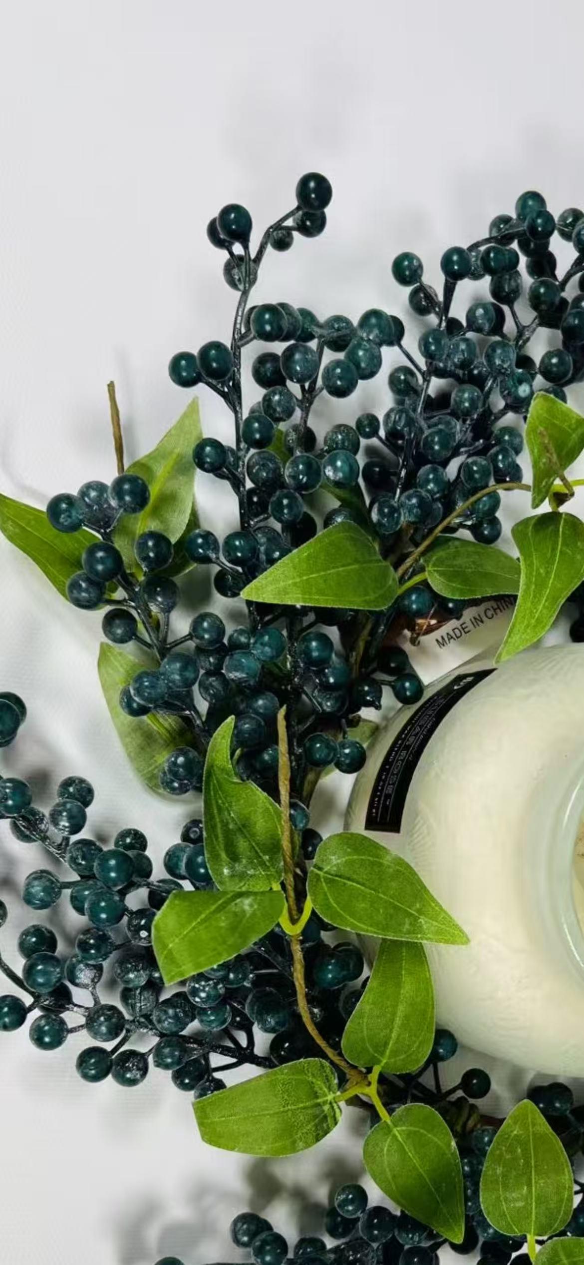 Blue Berry Candle Ring: 6.5" Farmhouse Table Wreath