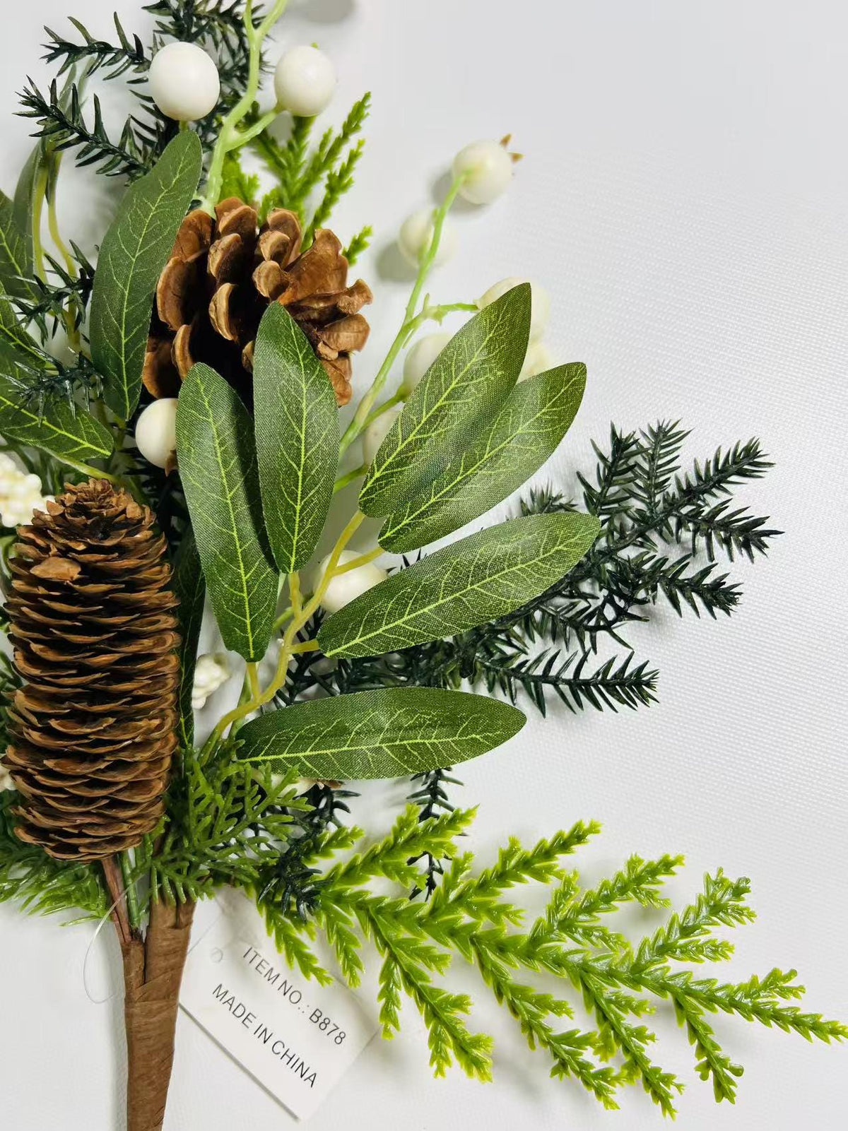 Winter Pine Pick: Artificial Berries & Pinecones - Holiday Greenery Stem