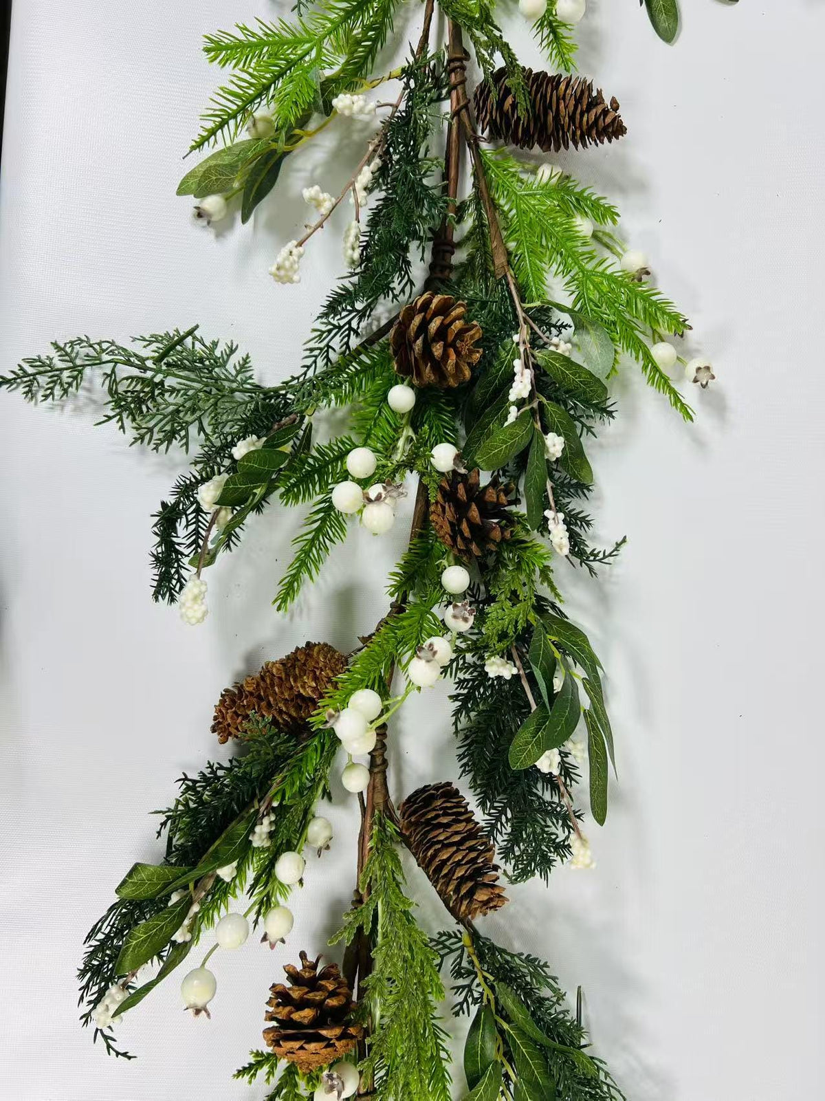 60" Christmas Garland: Pinecones and White Berries Winter Greenery