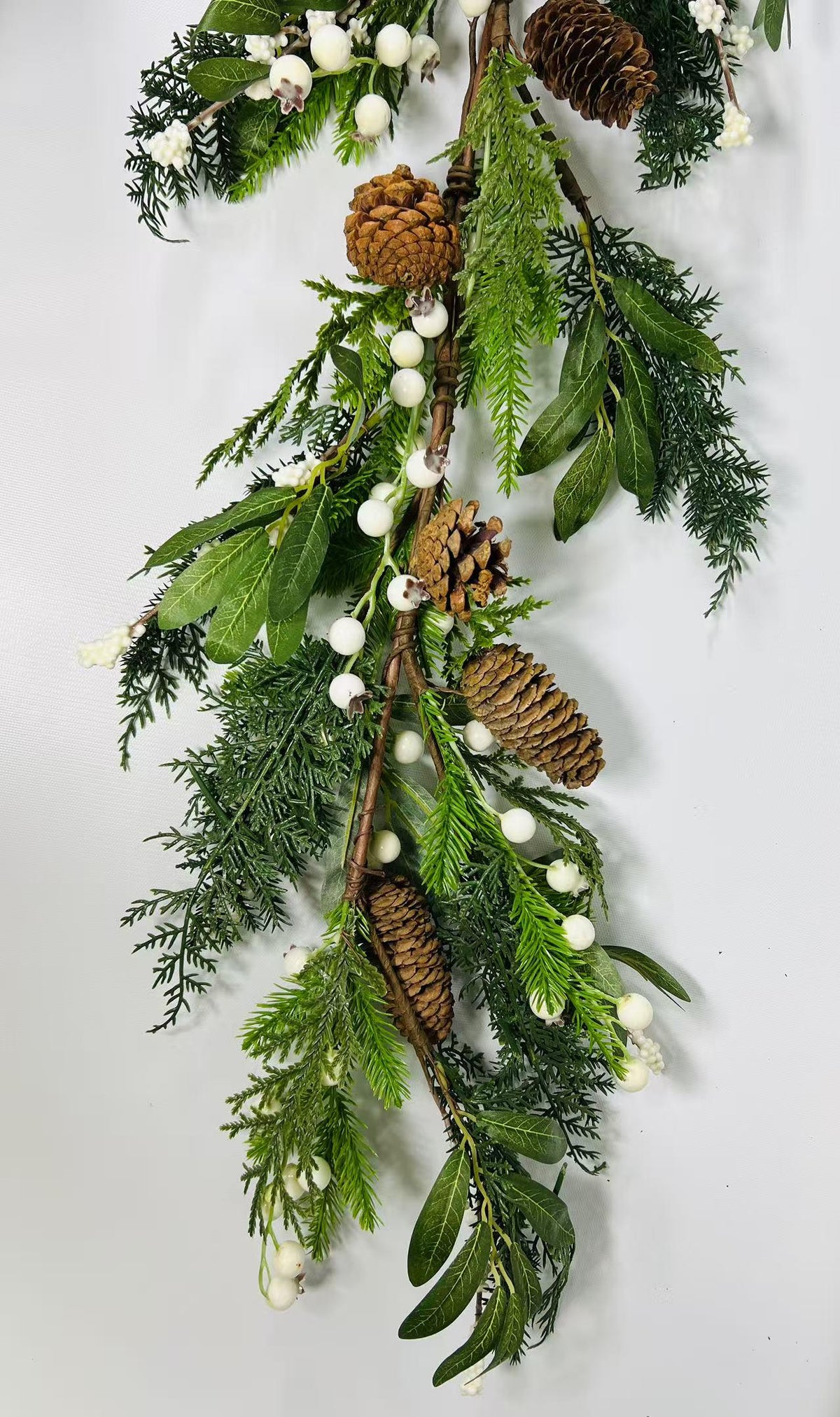60" Christmas Garland: Pinecones and White Berries Winter Greenery