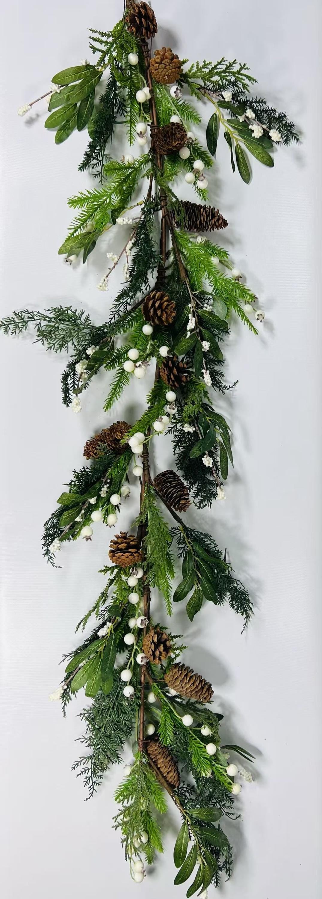 60" Christmas Garland: Pinecones and White Berries Winter Greenery