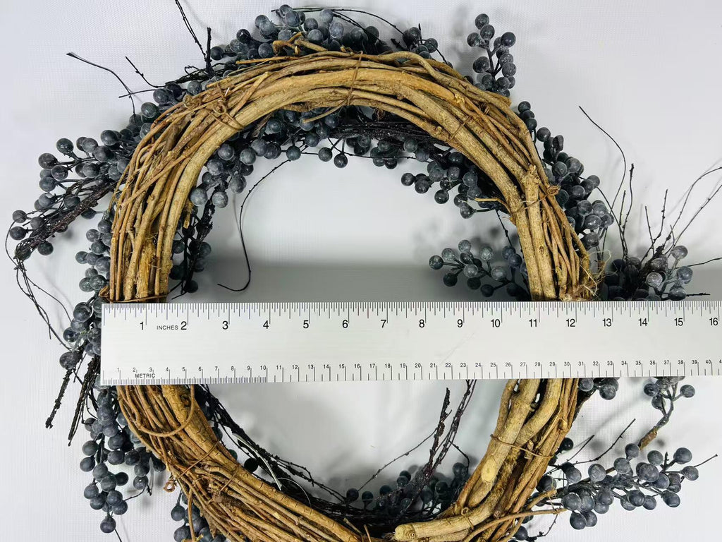 12” Blueberry Wreath with Twigs | Rustic Farmhouse Berry Grapevine Wreath | Winter Door Decor