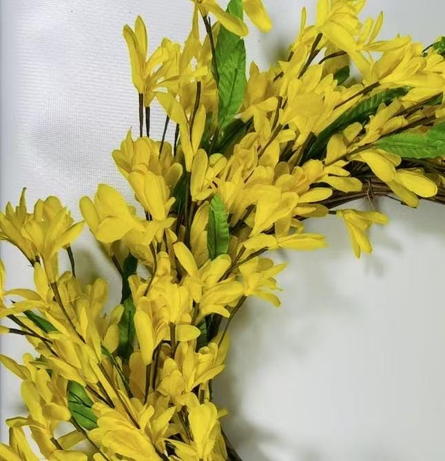 12” Yellow Silk Flower Wreath | Artificial Forsythia Grapevine Wreath | Spring Front Door Decor