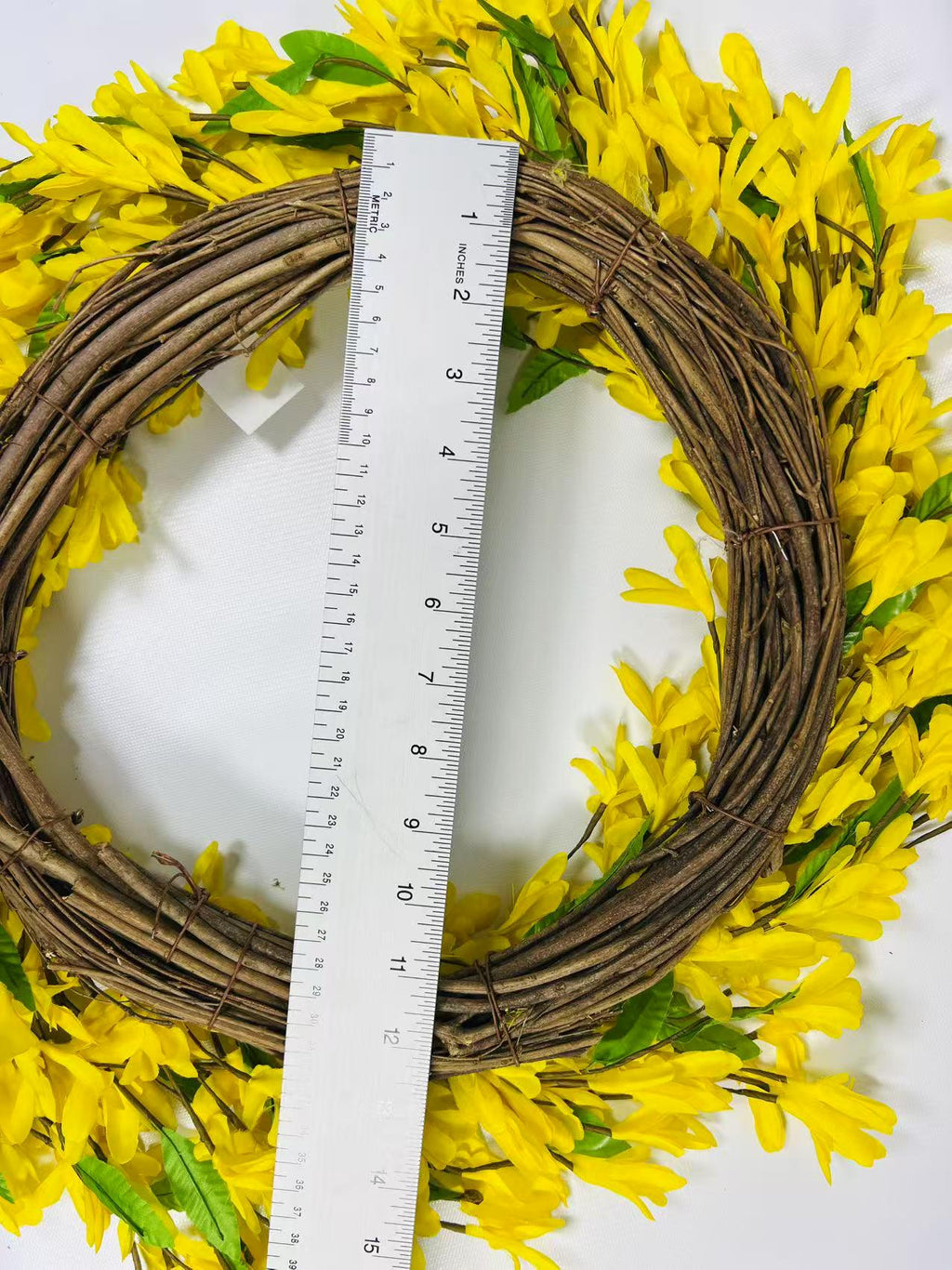 12” Yellow Silk Flower Wreath | Artificial Forsythia Grapevine Wreath | Spring Front Door Decor