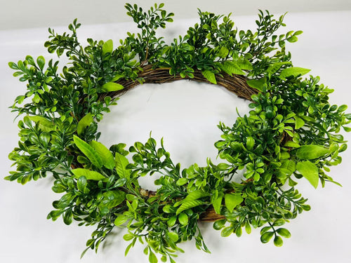 16” Greenery Wreath for Front Door | Artificial Boxwood Leaf Wreath | Year-Round Farmhouse Decor
