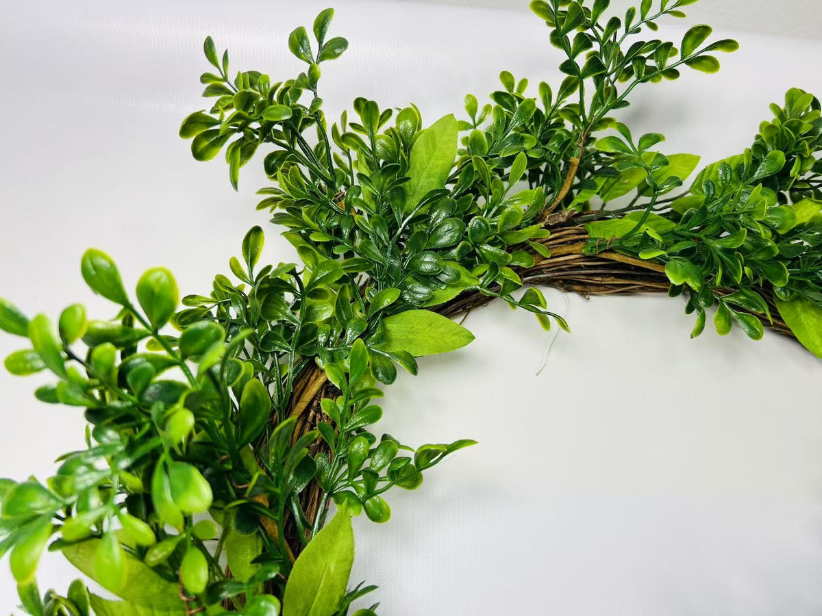 16” Greenery Wreath for Front Door | Artificial Boxwood Leaf Wreath | Year-Round Farmhouse Decor