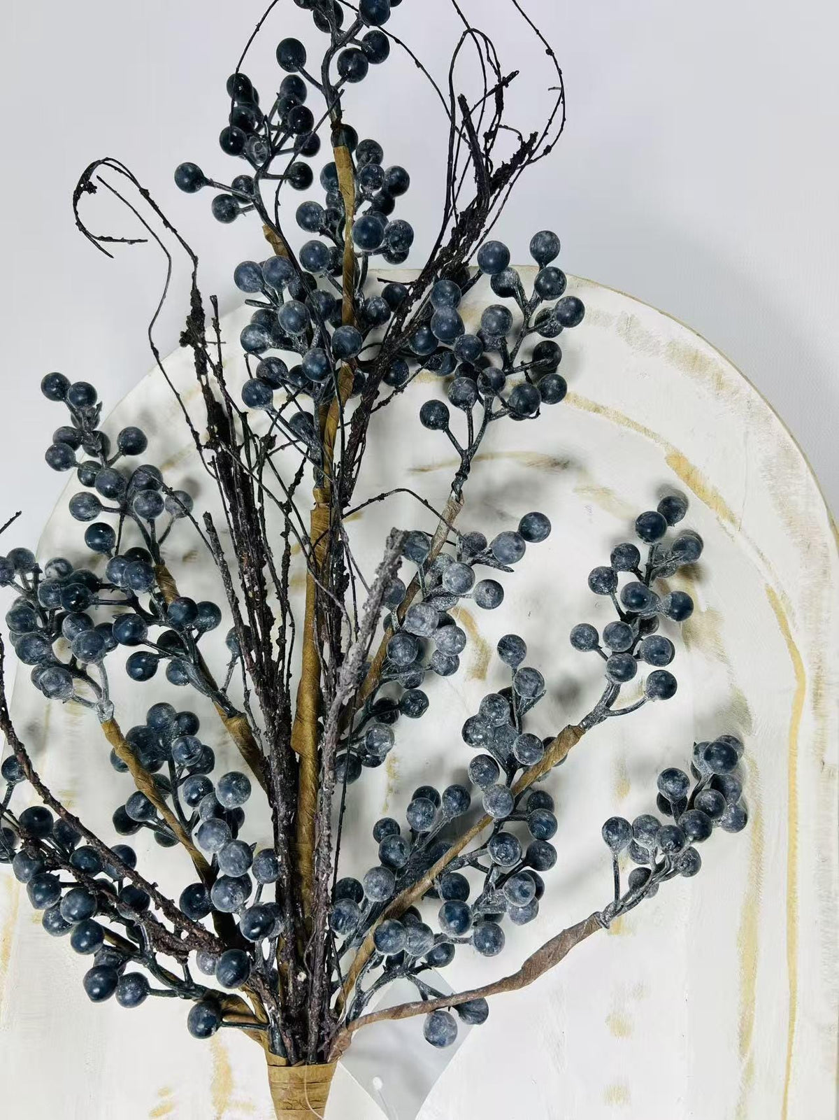 24” Artificial Blueberry Stem | Rustic Berry Branch | Farmhouse Floral Decor | Faux Blue Berries