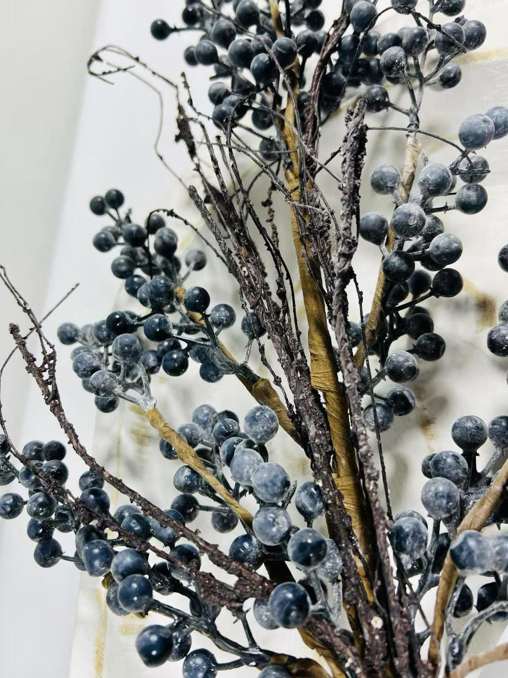 24” Artificial Blueberry Stem | Rustic Berry Branch | Farmhouse Floral Decor | Faux Blue Berries